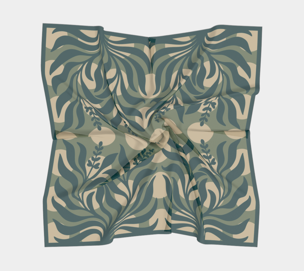 Sage Botanical green square silk scarf
