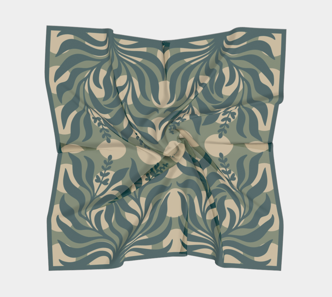 Sage Botanical green square silk scarf