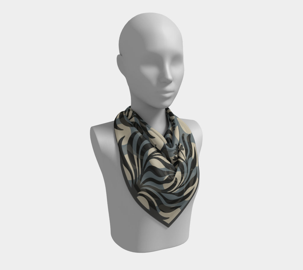 Sage Botanical stormy square silk scarf