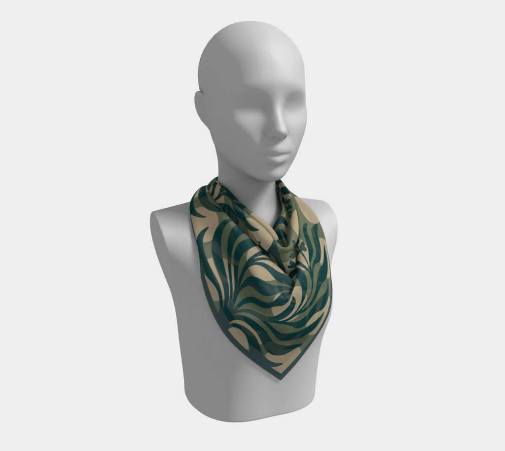 Sage Botanical green square silk scarf