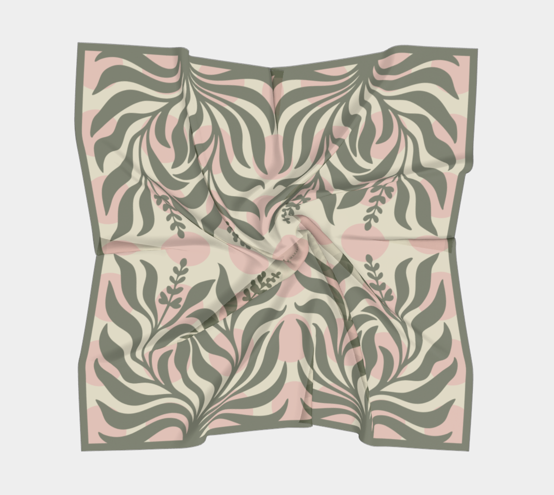 Sage Botanical pink square silk scarf