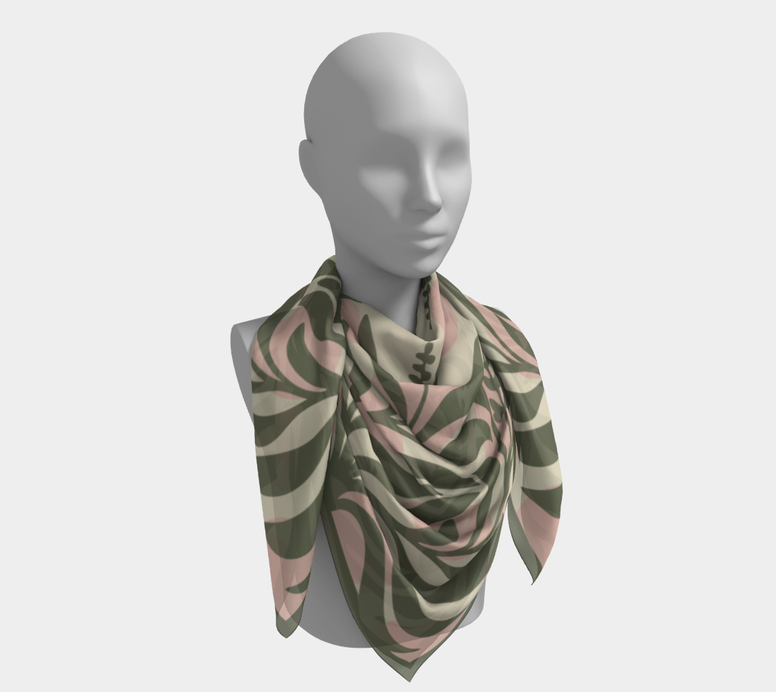 Sage Botanical pink square silk scarf