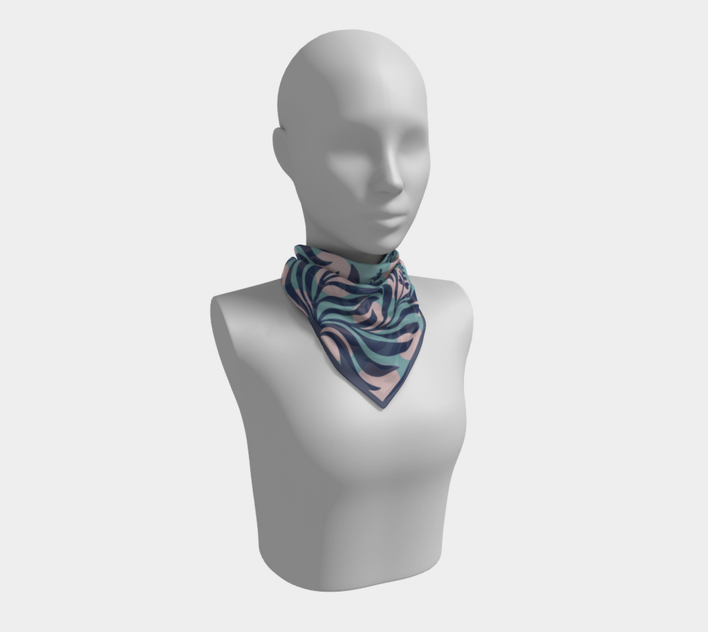 Sage Botanical blue square silk scarf