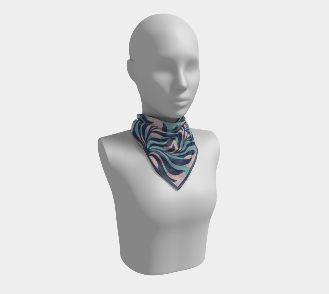 Sage Botanical blue square silk scarf