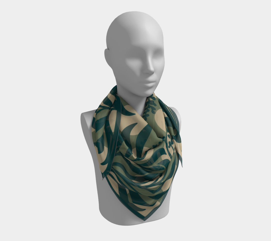 Sage Botanical green square silk scarf