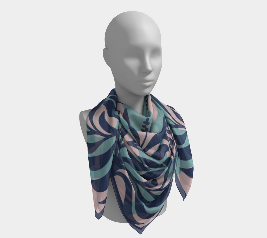 Sage Botanical blue square silk scarf