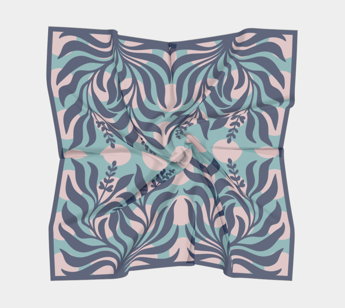 Sage Botanical blue square silk scarf
