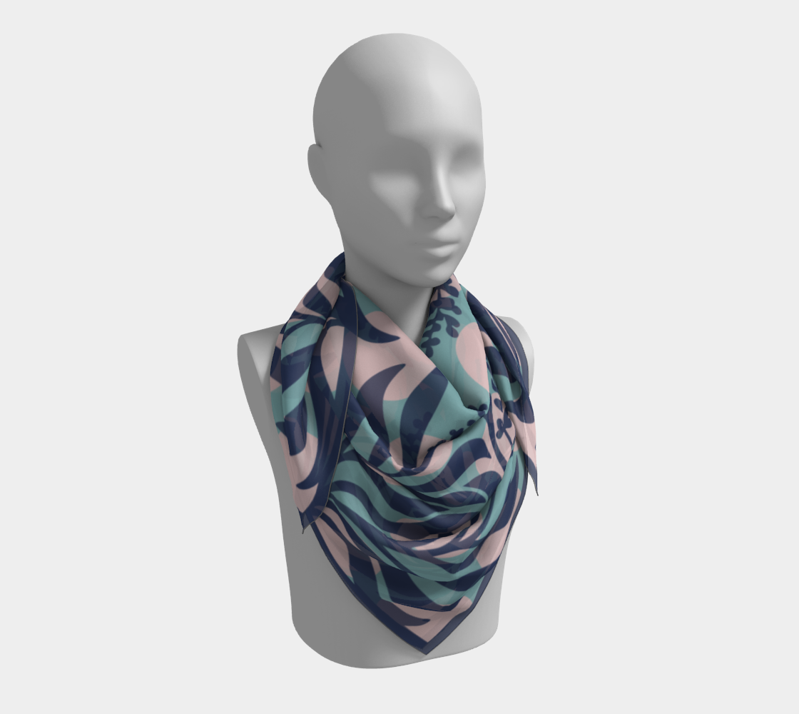 Sage Botanical blue square silk scarf