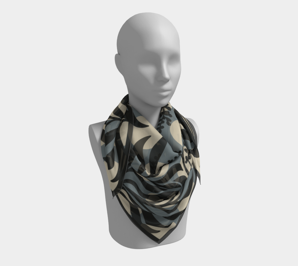 Sage Botanical stormy square silk scarf