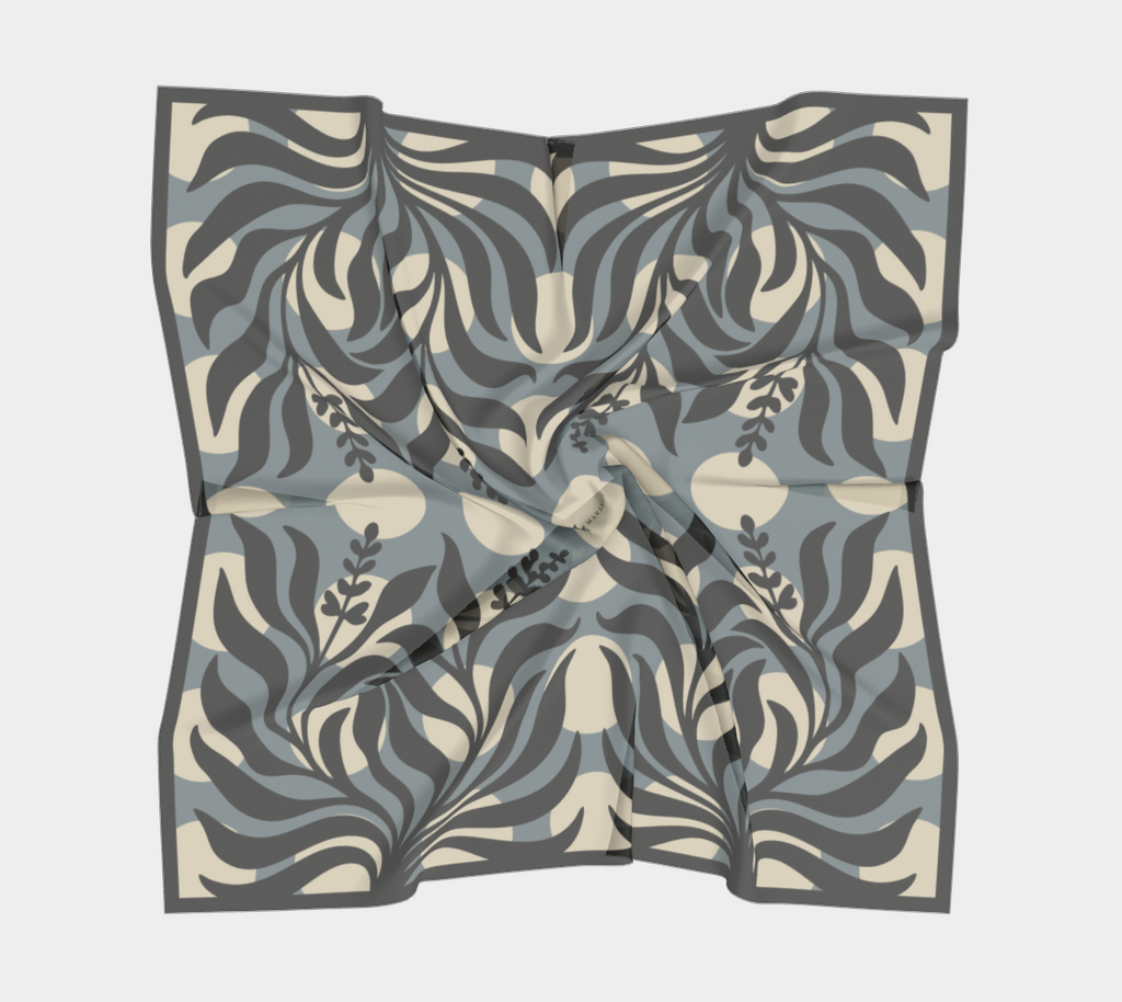Sage Botanical stormy square silk scarf