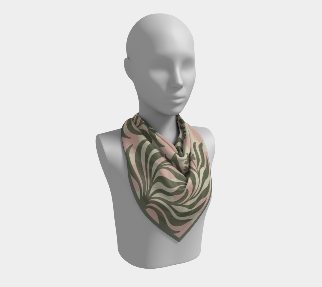 Sage Botanical pink square silk scarf