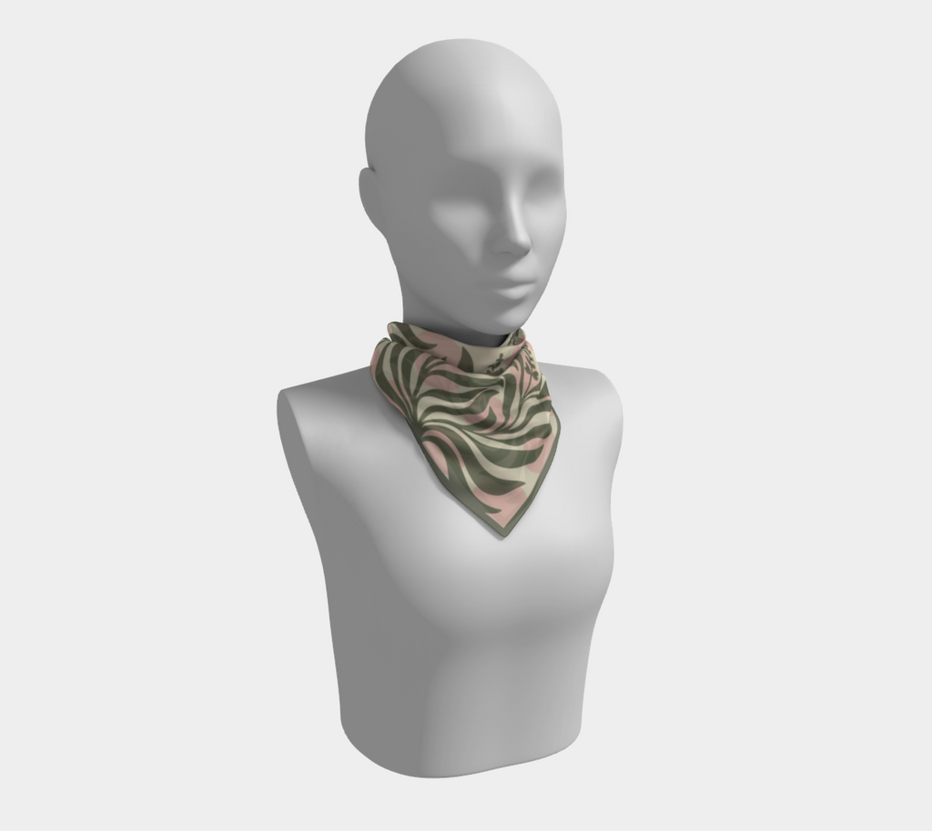 Sage Botanical pink square silk scarf