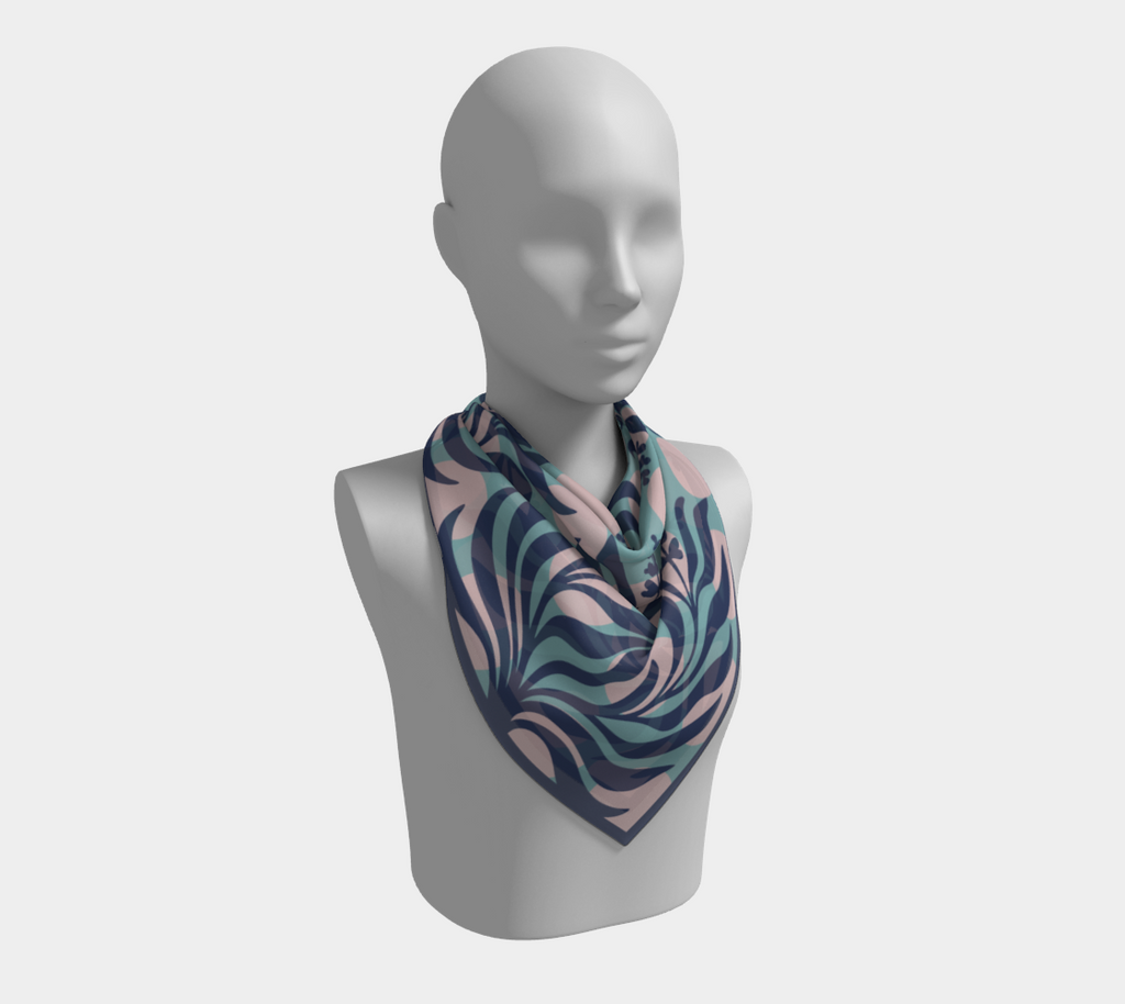 Sage Botanical blue square silk scarf