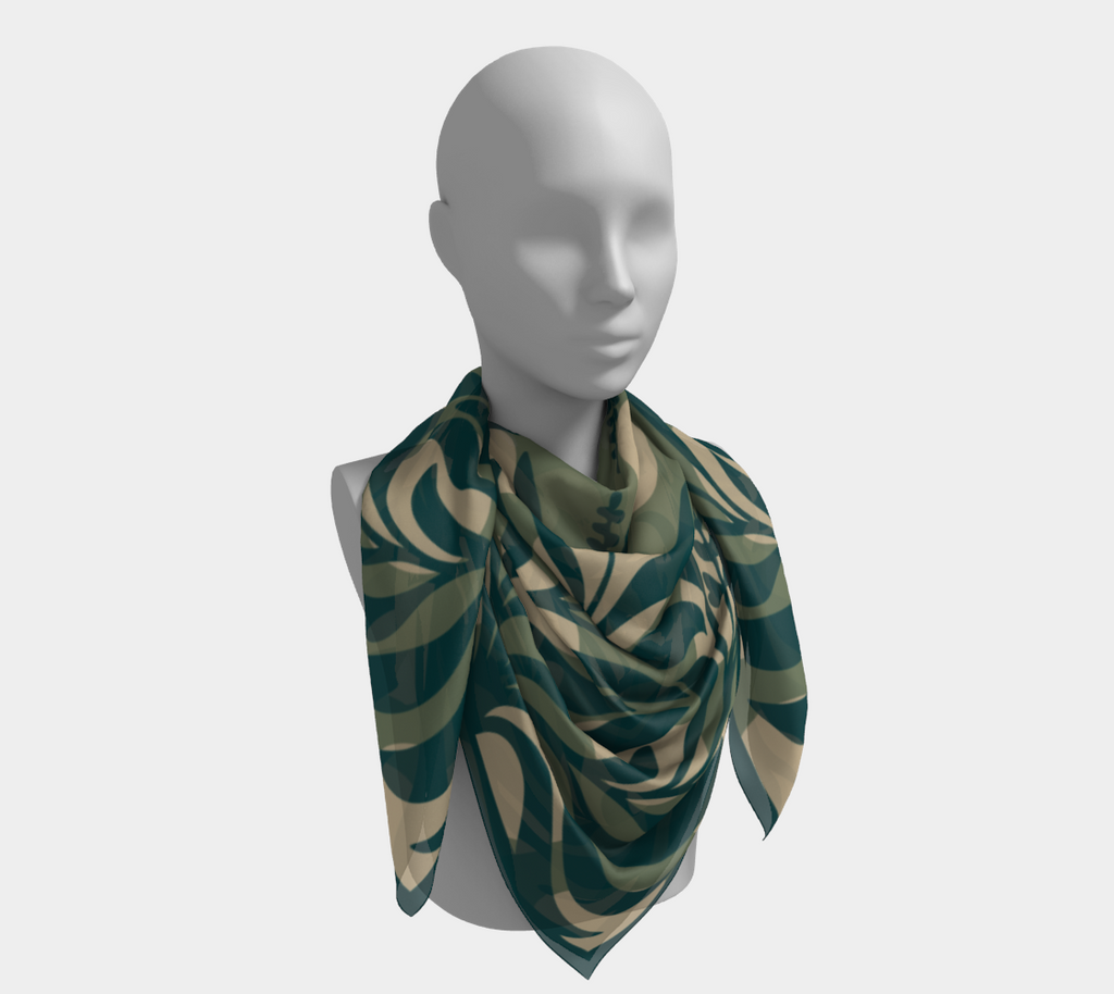 Sage Botanical green square silk scarf