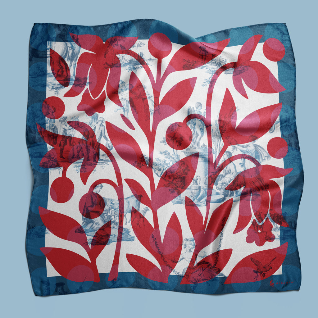 Harvest Ritual blue square silk scarf
