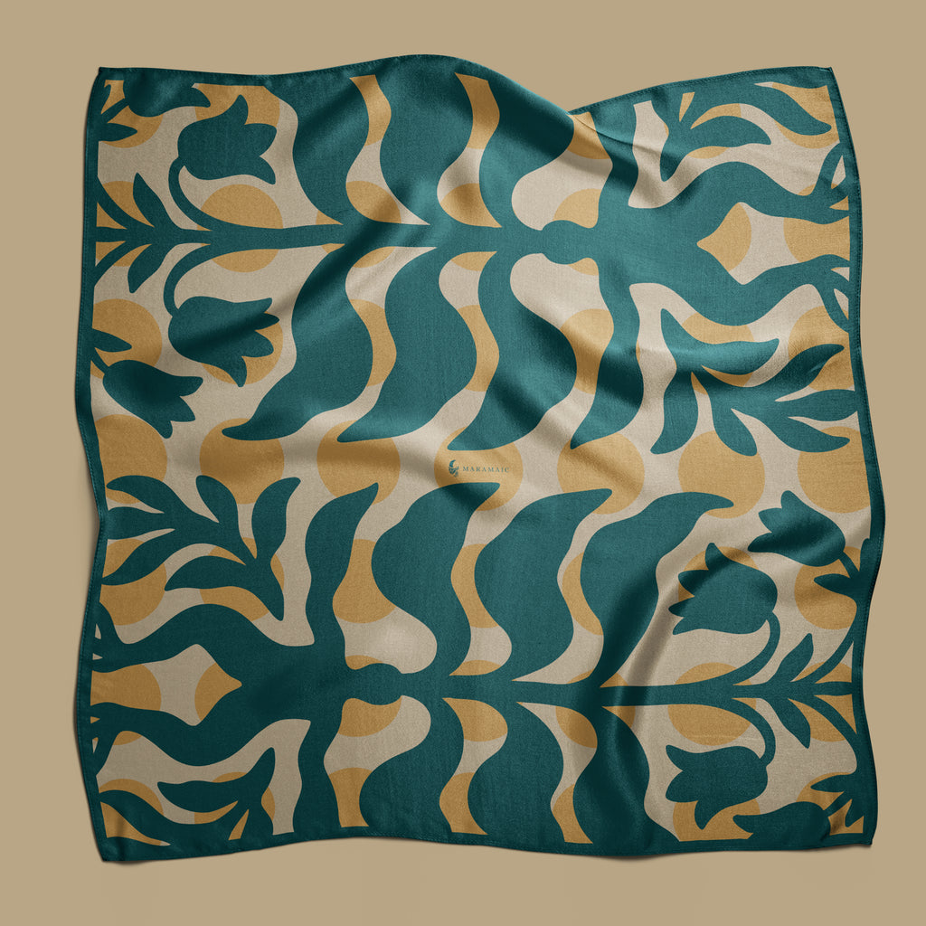 Mandragora green square silk scarf