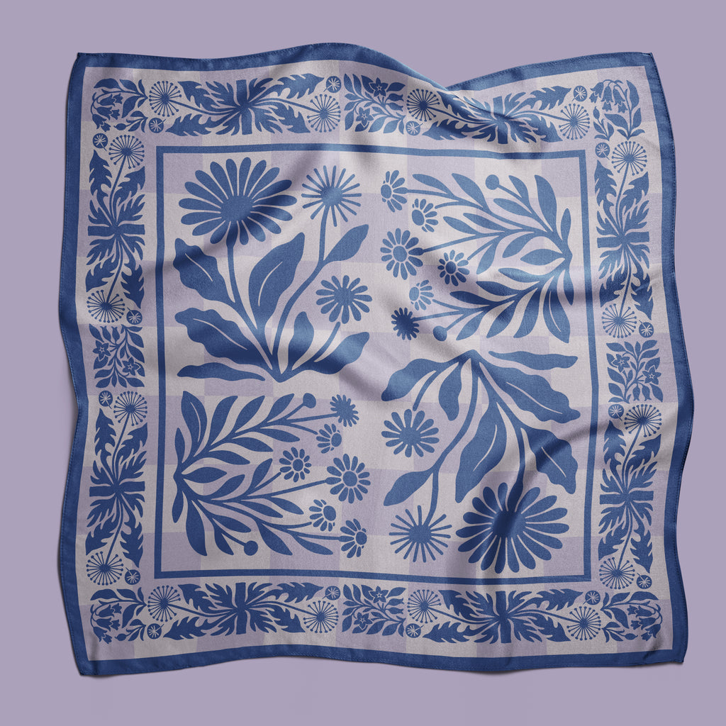 Botanica Nocturna lavender square silk scarf