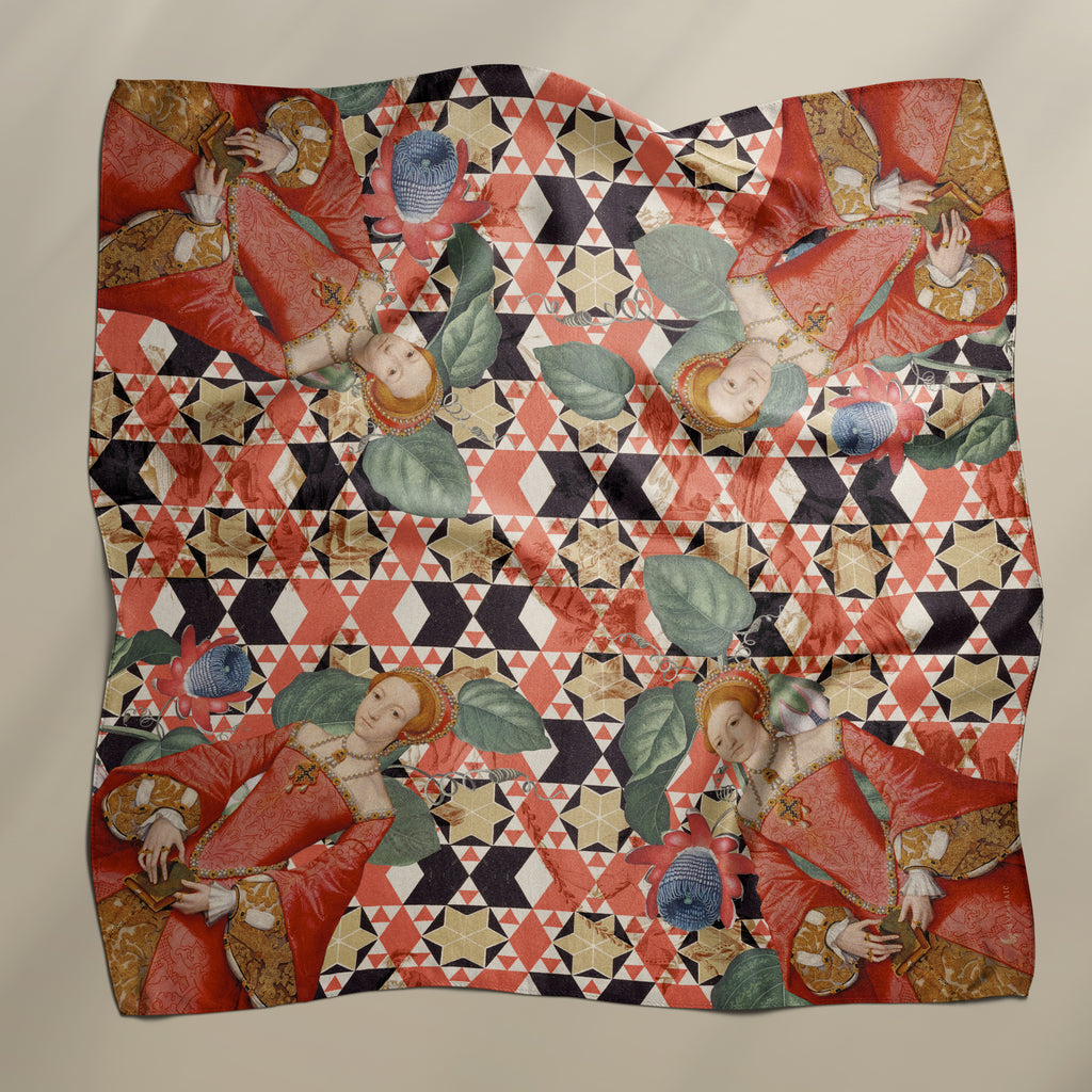 Lady in Red square silk scarf