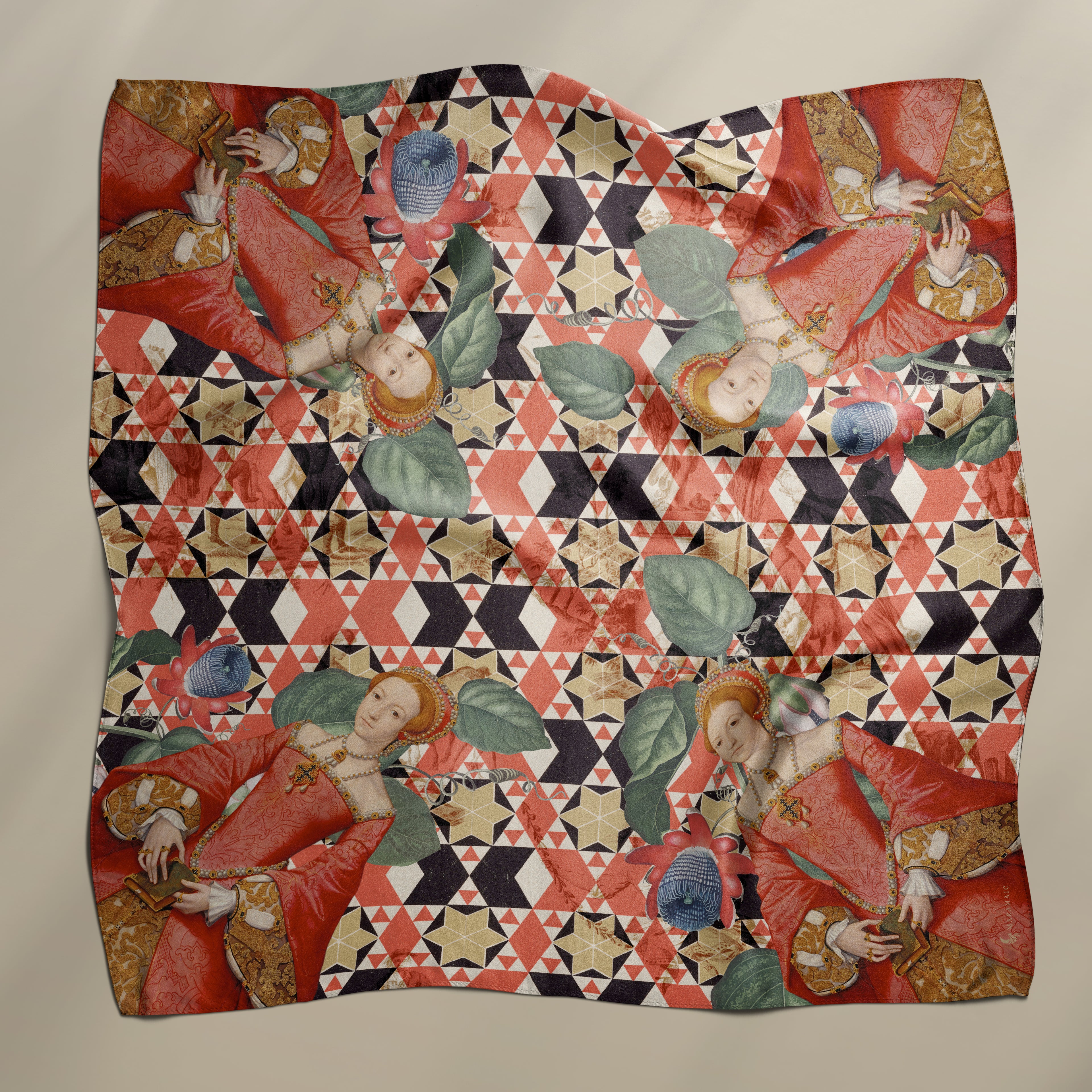 Lady in Red square silk scarf