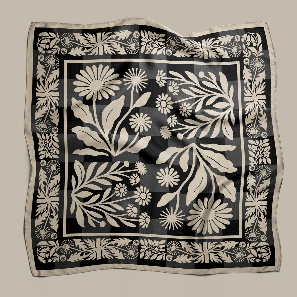 Botanica Nocturna black square silk scarf