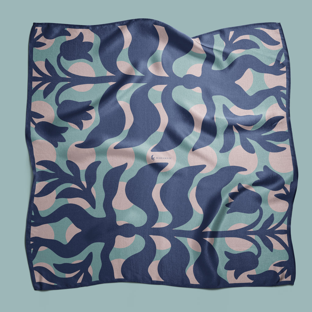 Mandragora blue square silk scarf