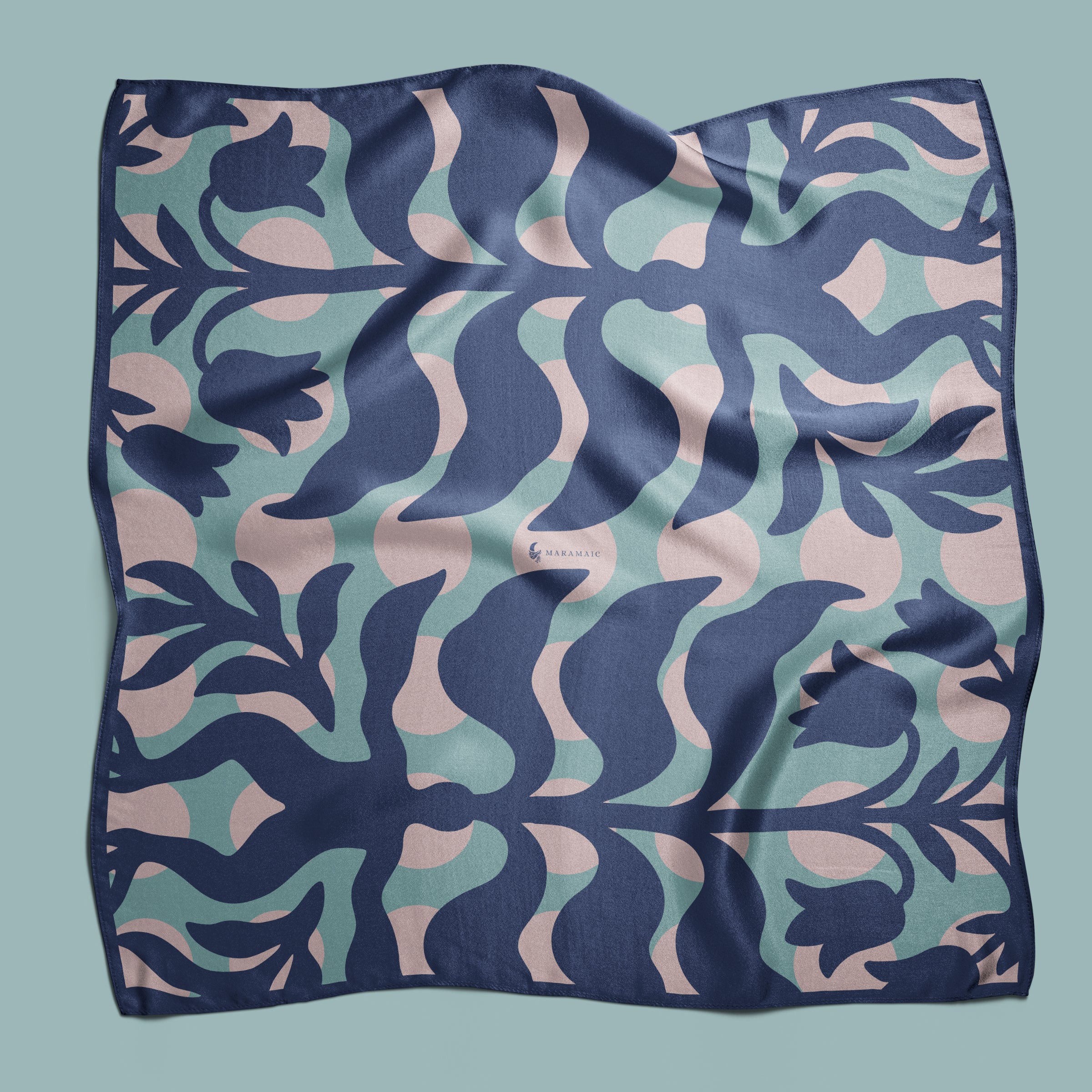 Mandragora blue square silk scarf