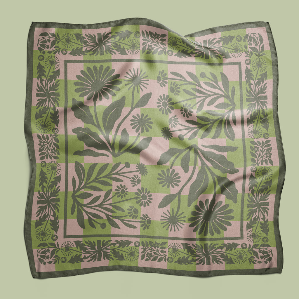 Botanica Nocturna green square silk scarf