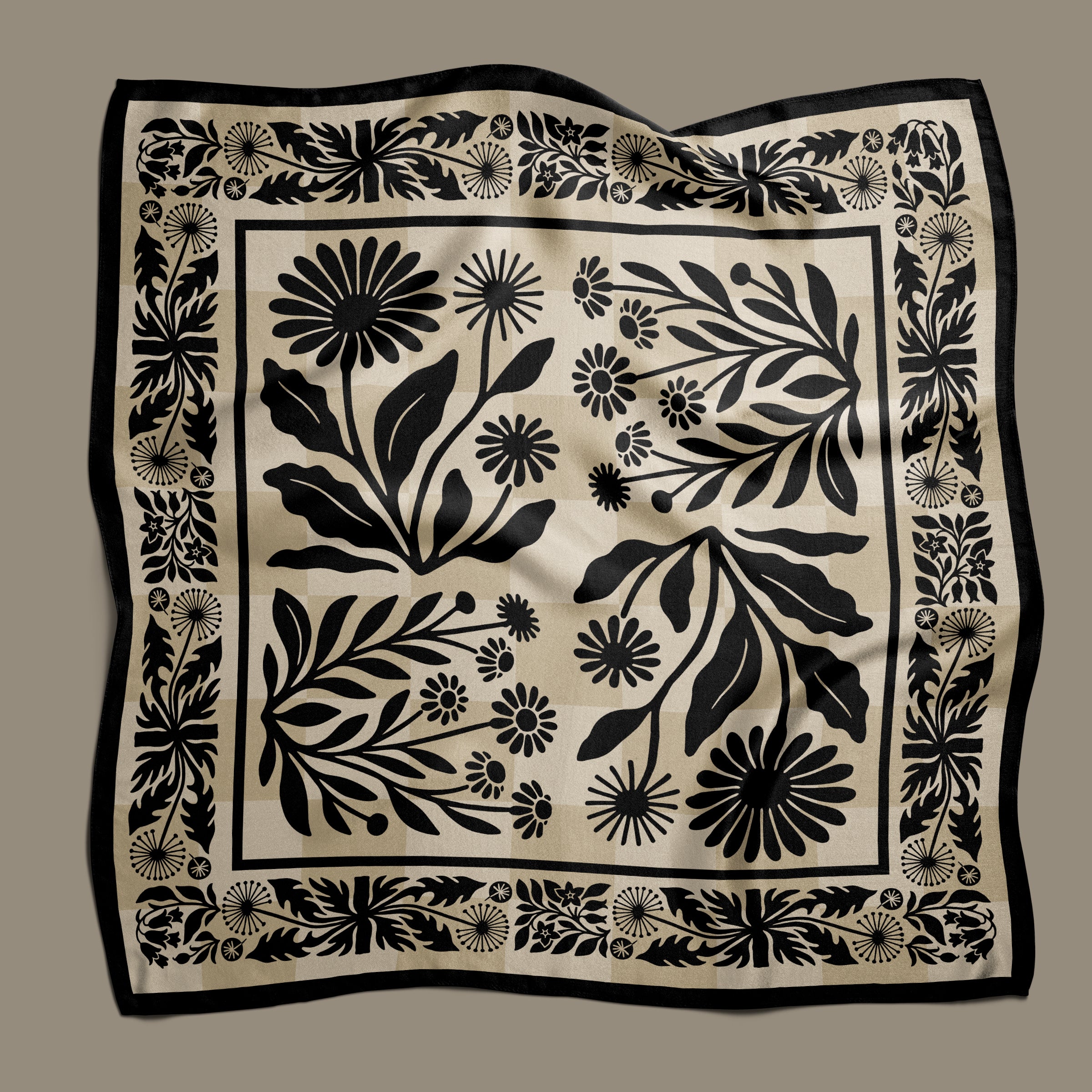 Botanica Nocturna tan square silk scarf