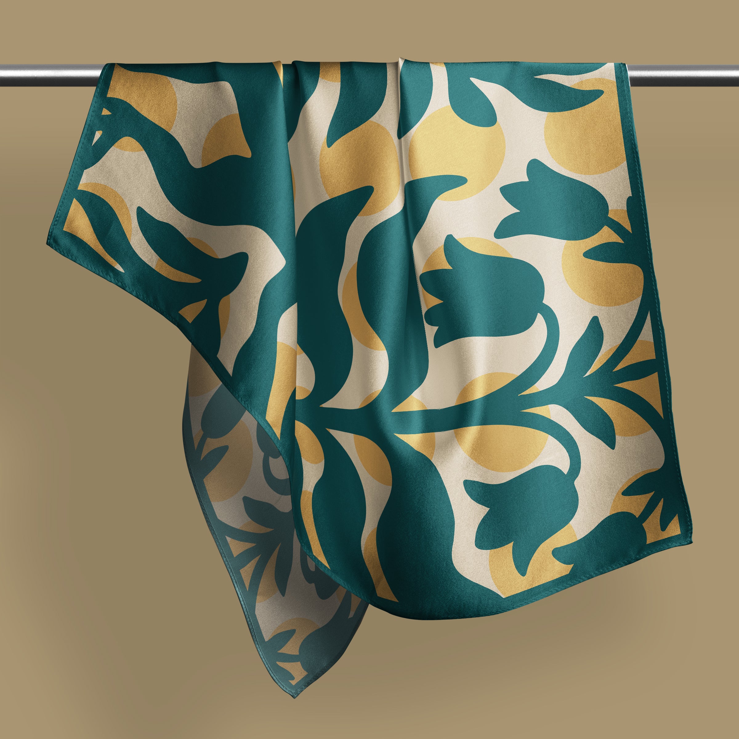 Mandragora green square silk scarf