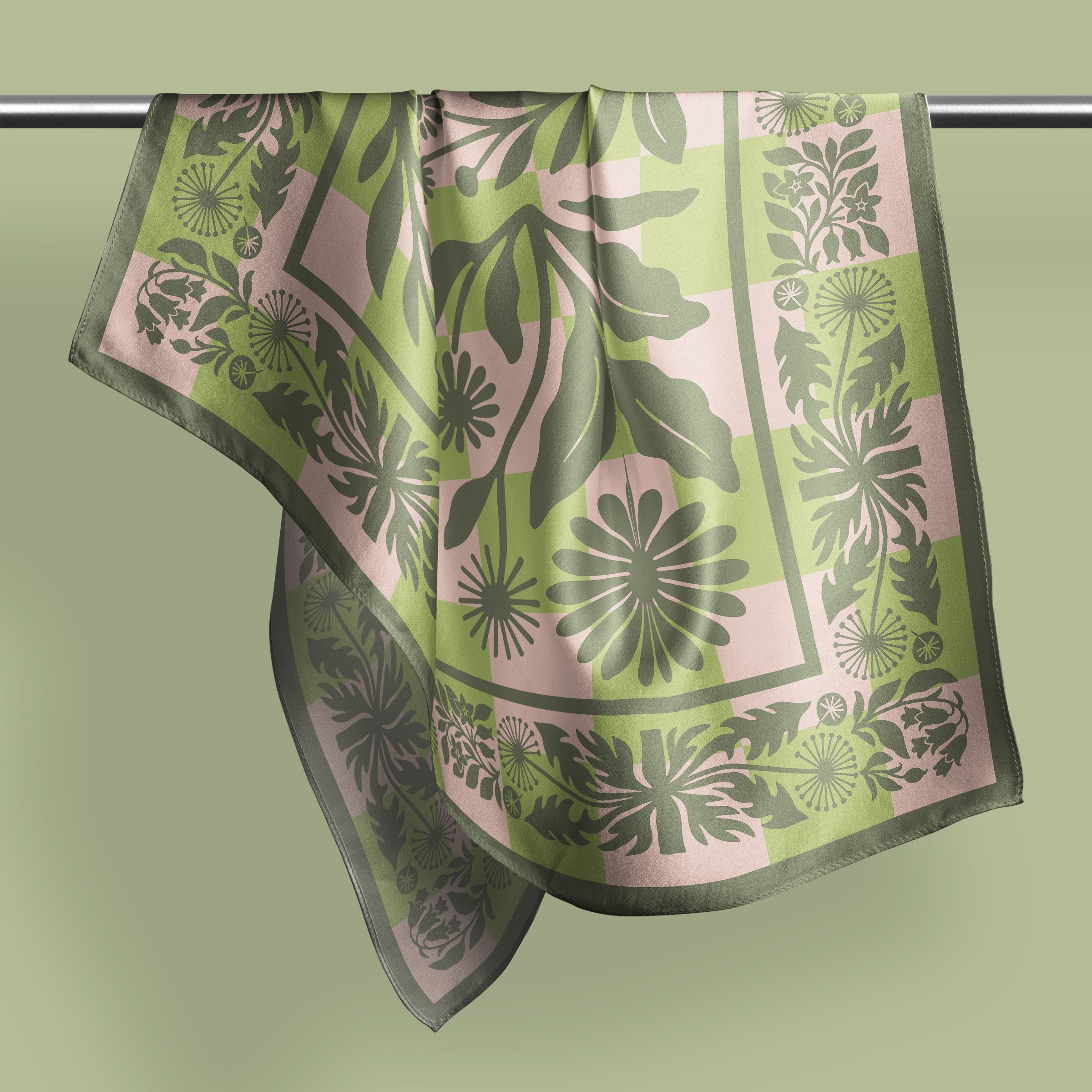 Botanica Nocturna green square silk scarf