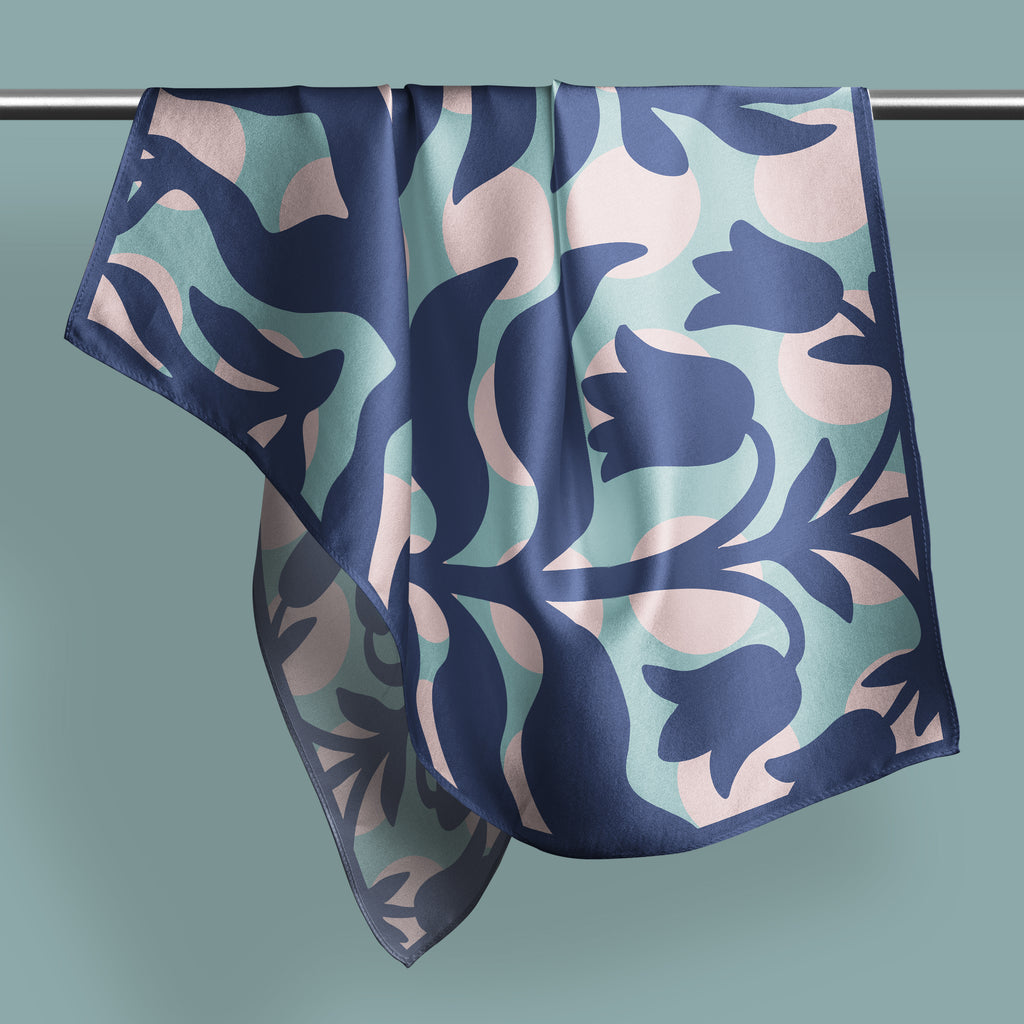 Mandragora blue square silk scarf