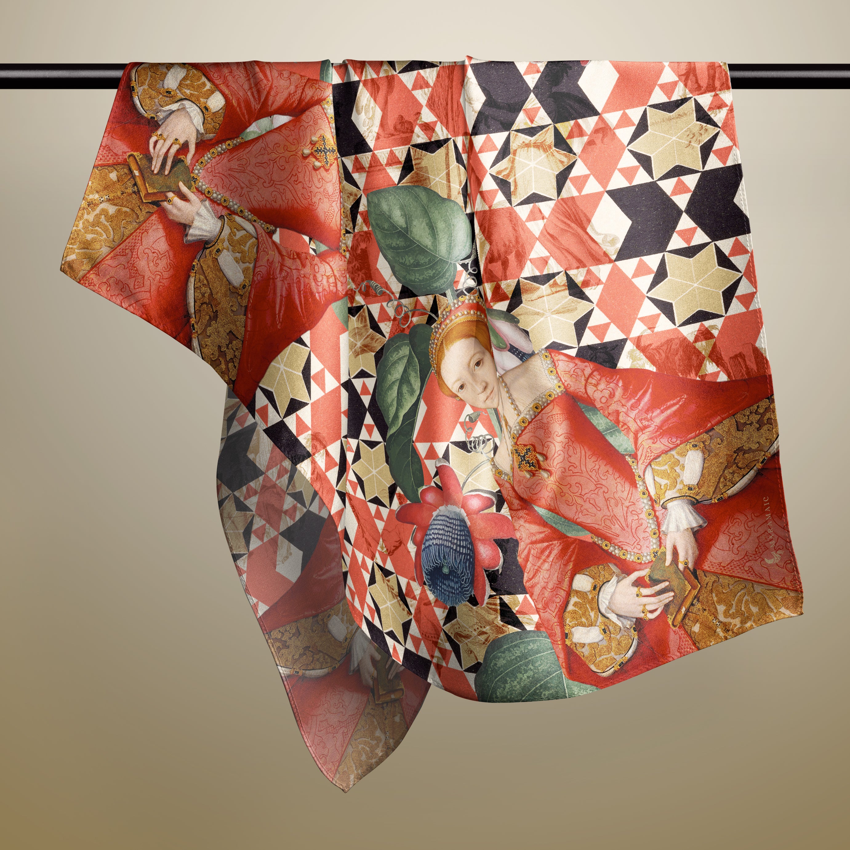 Lady in Red square silk scarf