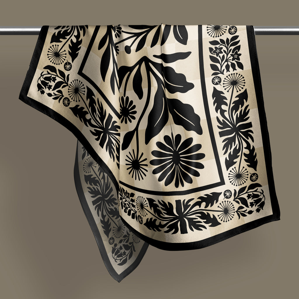 Botanica Nocturna tan square silk scarf