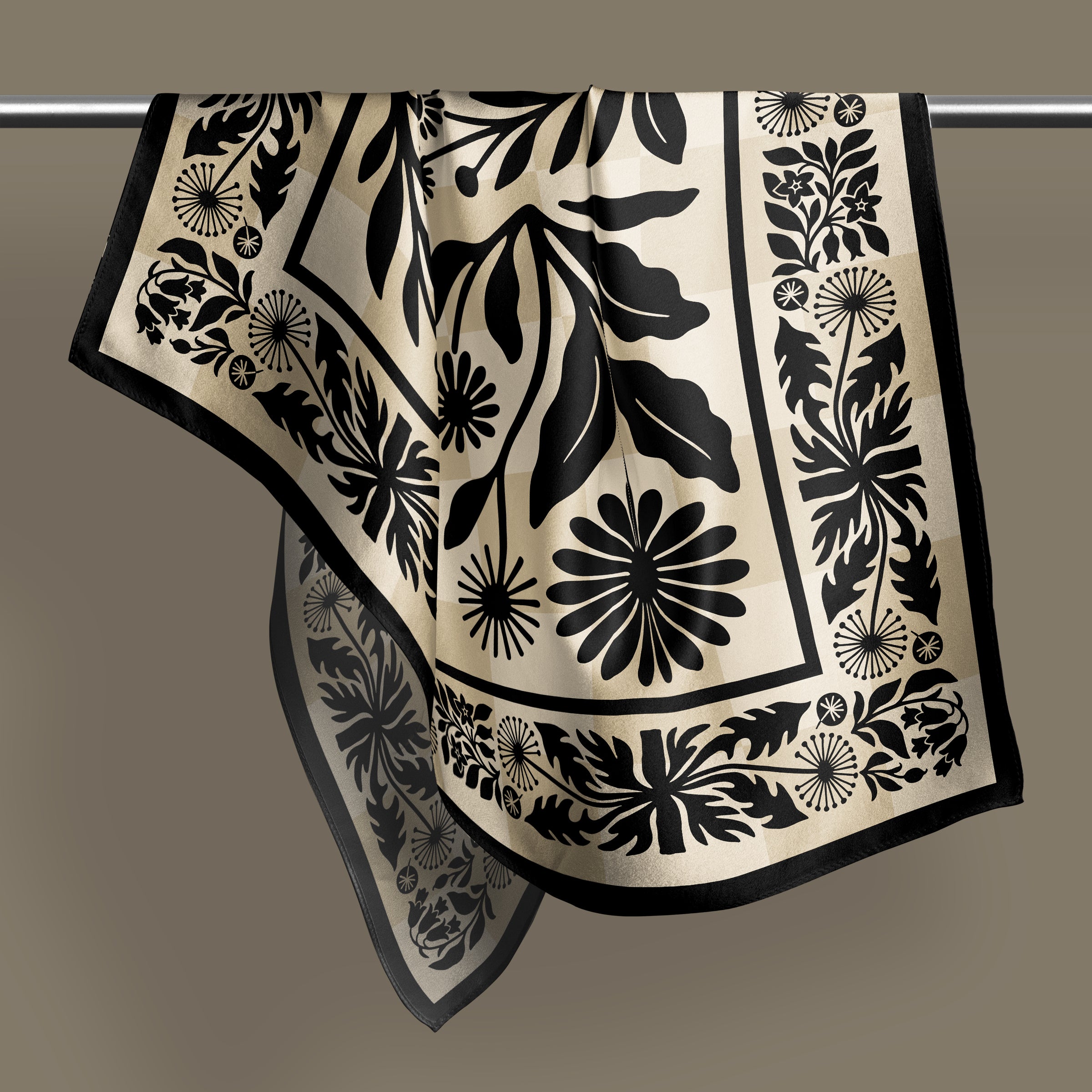 Botanica Nocturna tan square silk scarf