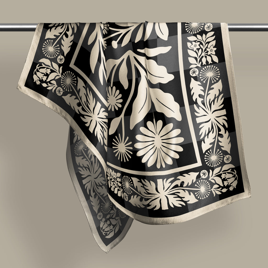 Botanica Nocturna black square silk scarf
