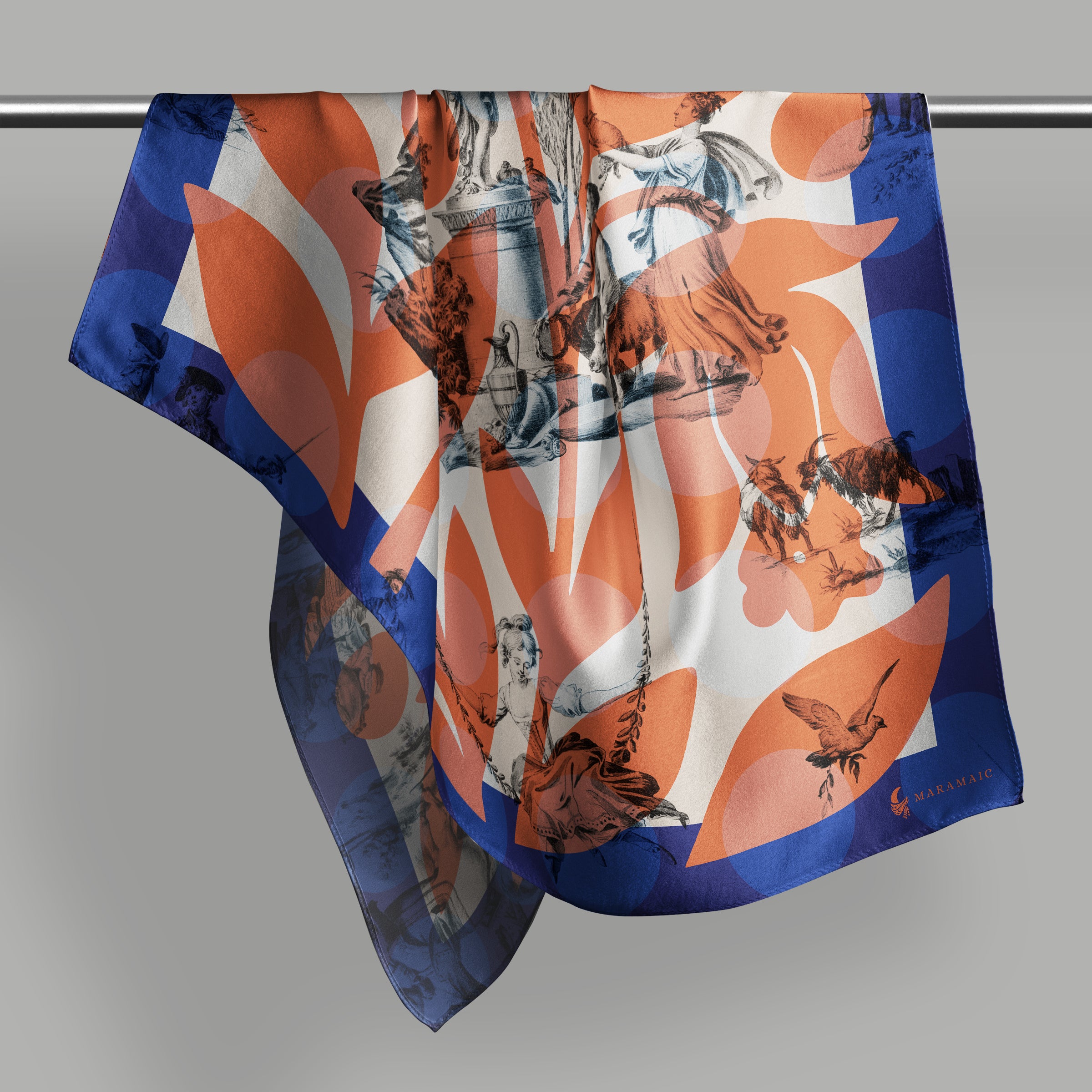 Harvest Ritual blue orange silk scarf