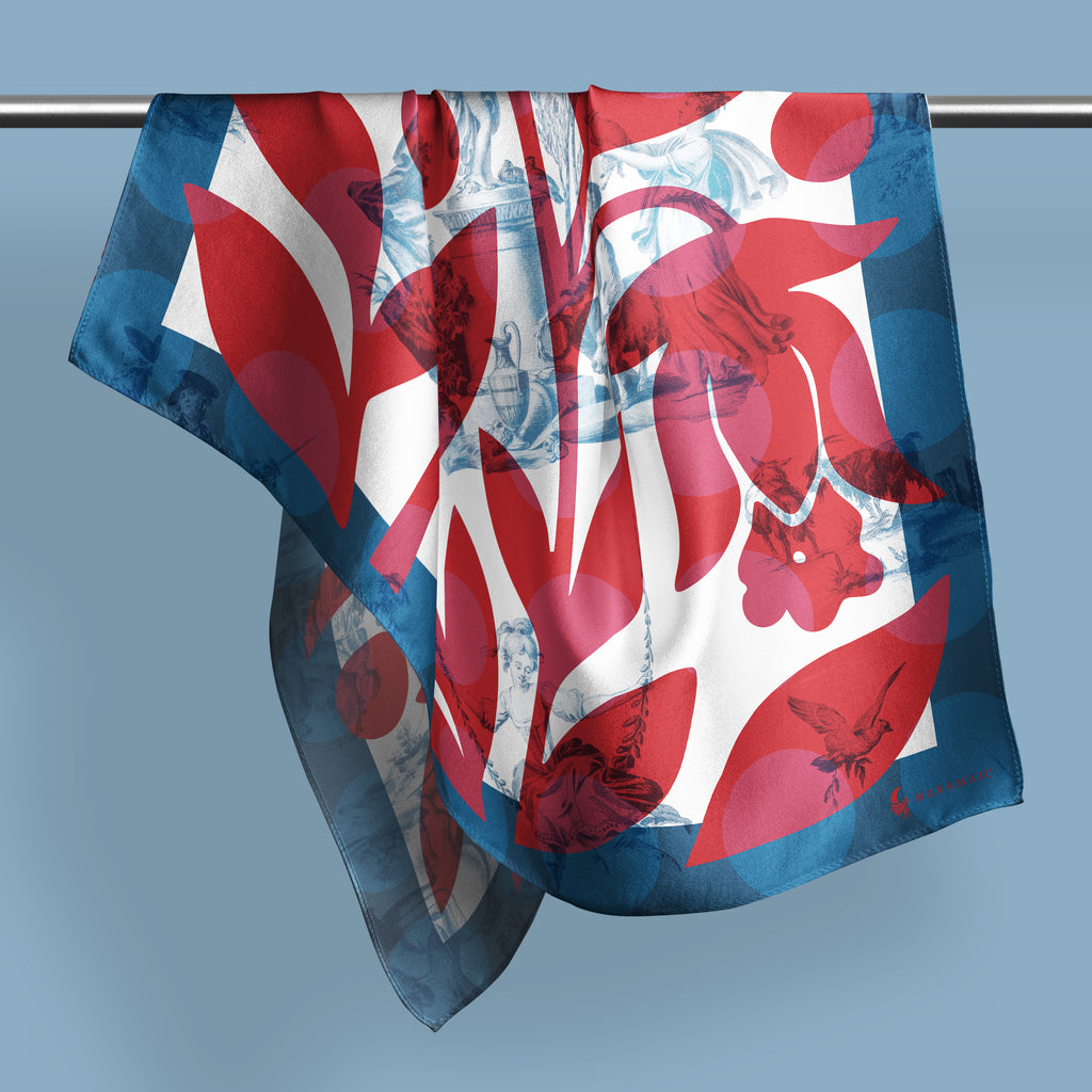 Harvest Ritual blue square silk scarf