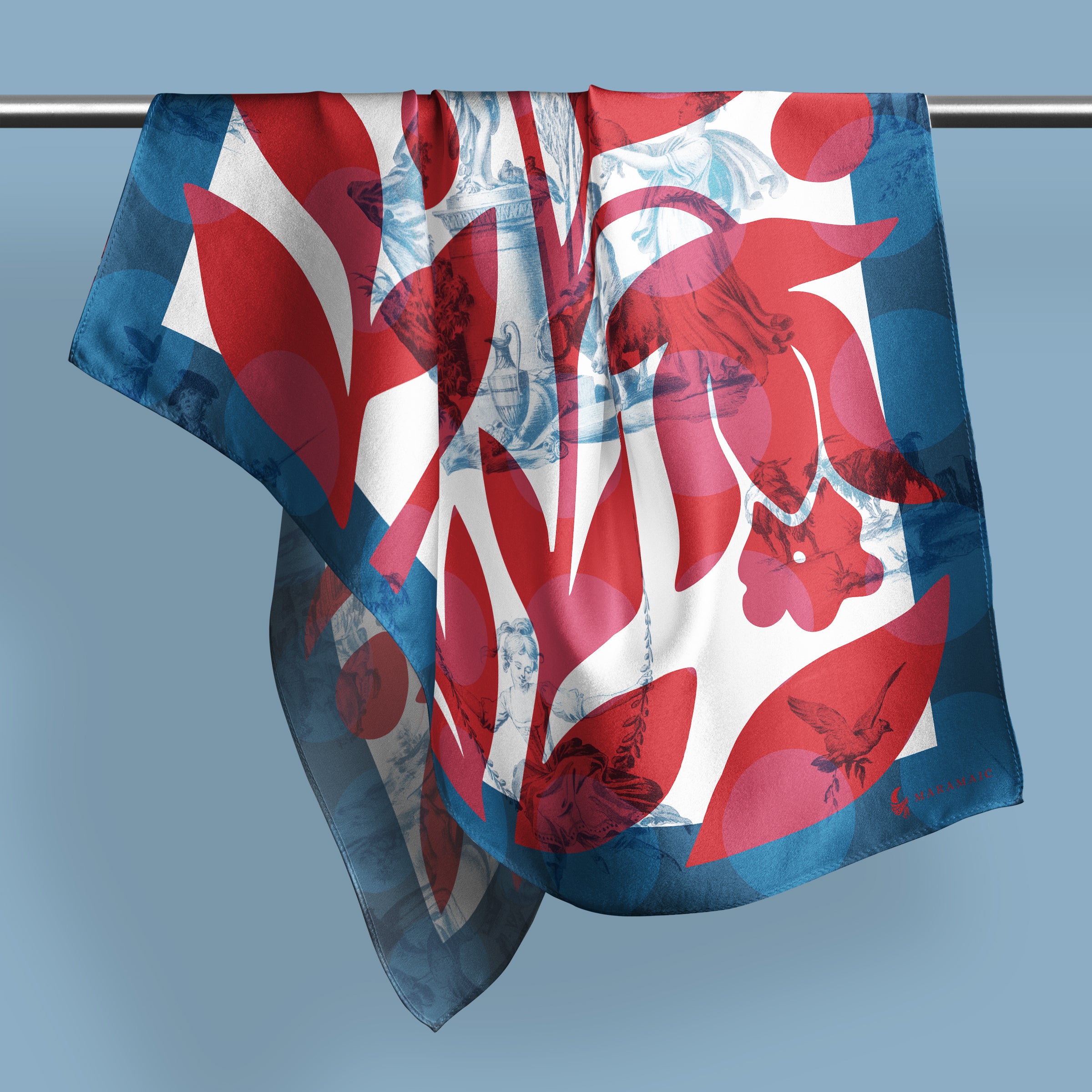 Harvest Ritual blue square silk scarf