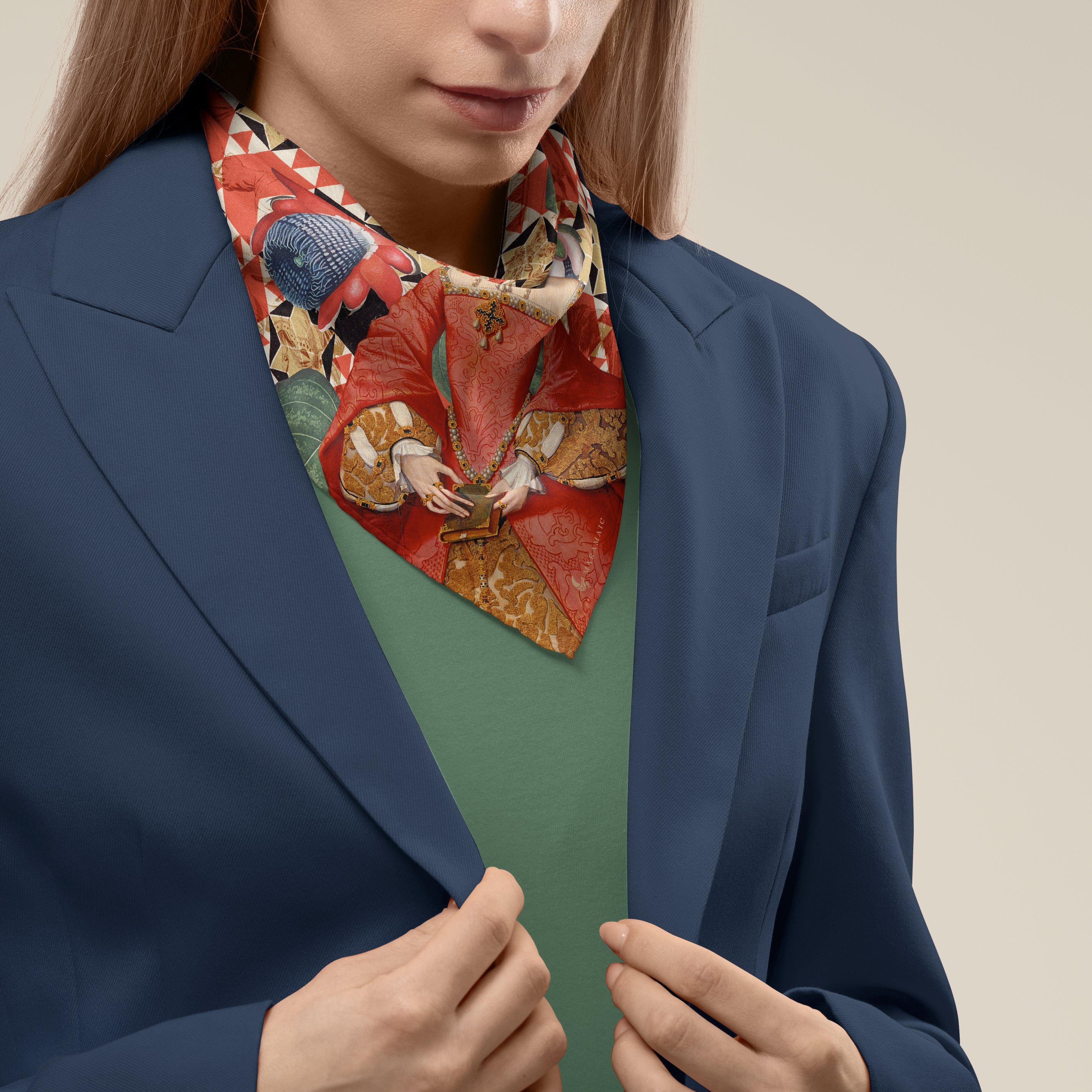 Lady in Red square silk scarf