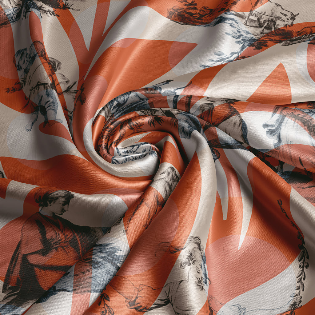Harvest Ritual blue orange silk scarf