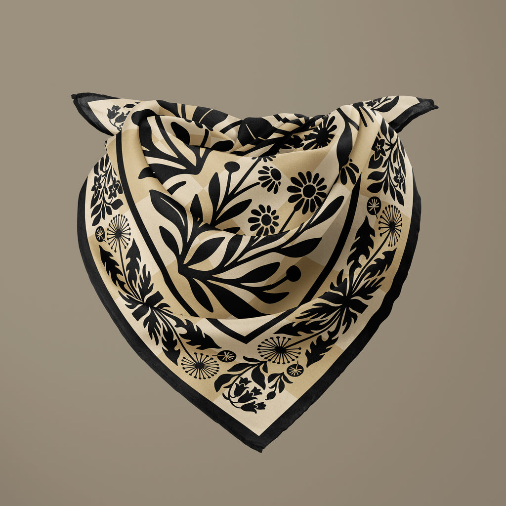 Botanica Nocturna tan square silk scarf