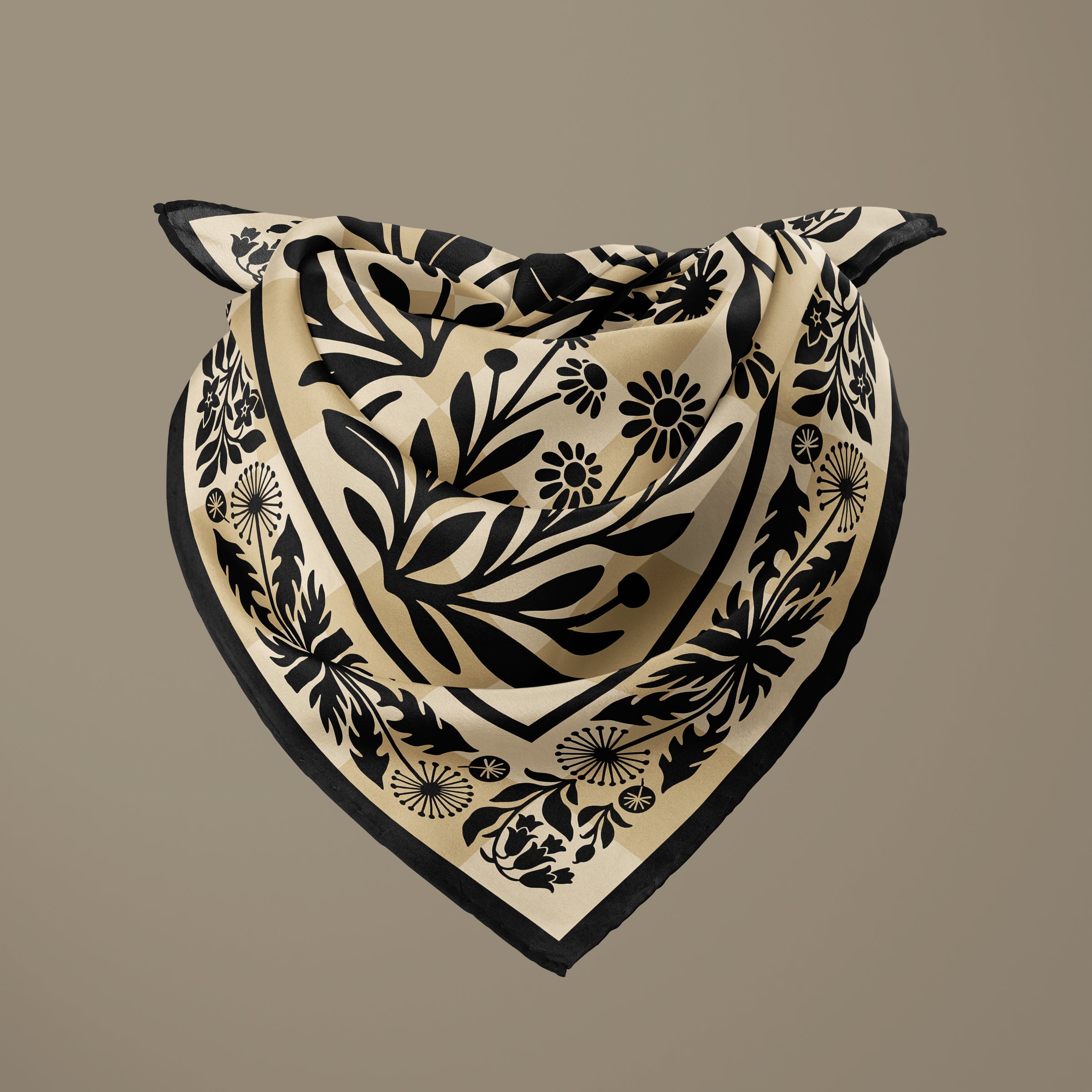 Botanica Nocturna tan square silk scarf