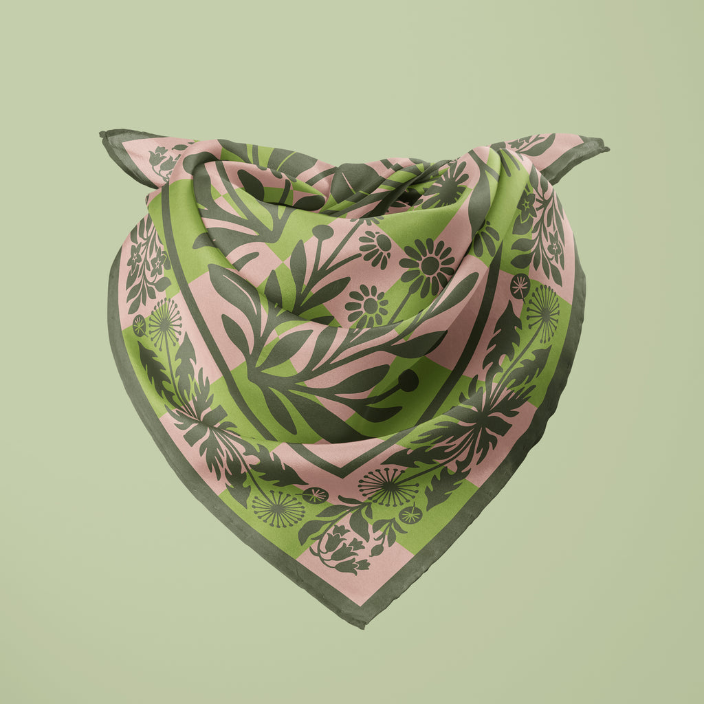 Botanica Nocturna green square silk scarf
