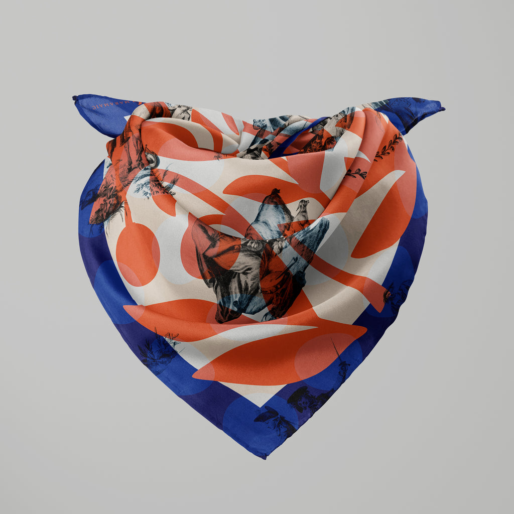 Harvest Ritual blue orange silk scarf