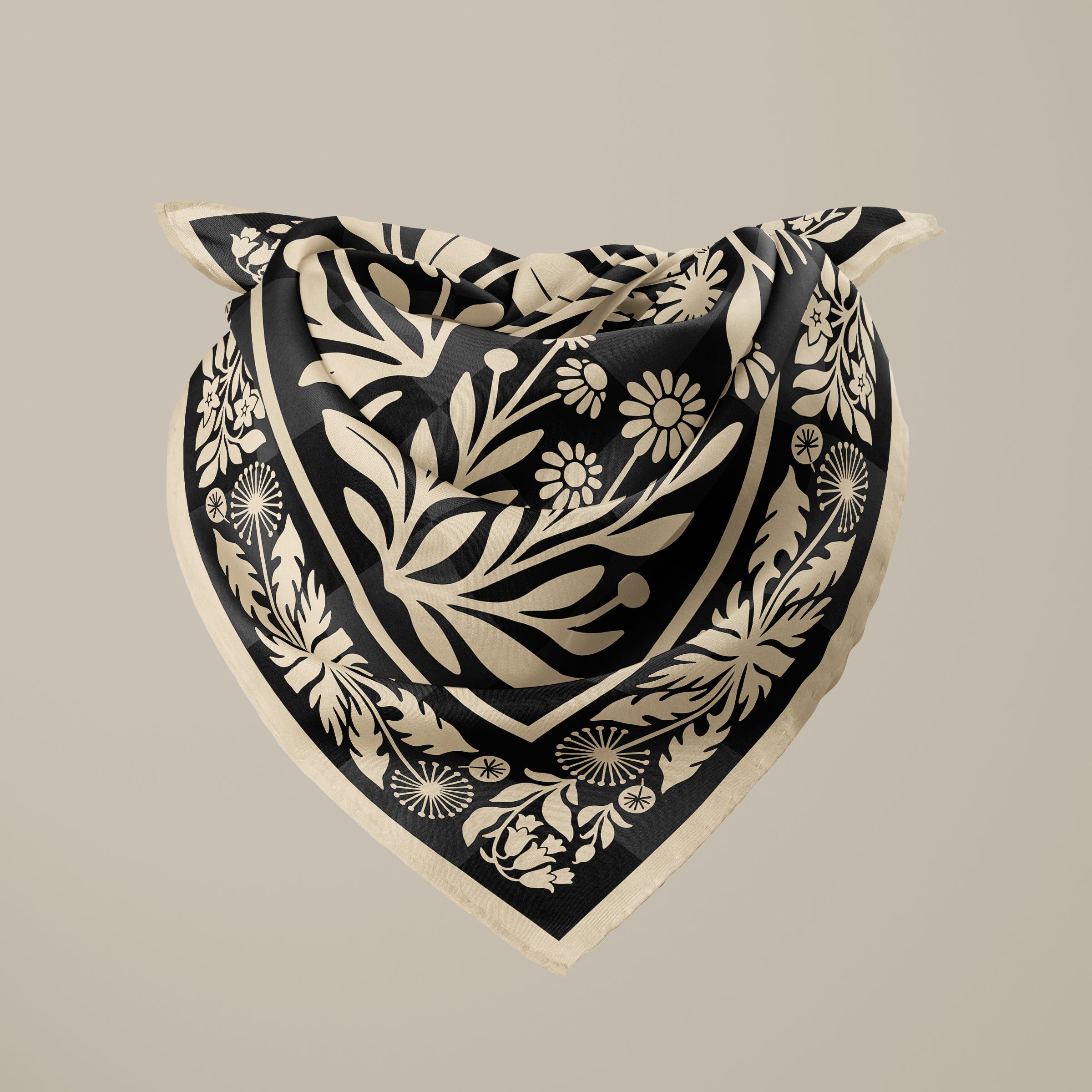 Botanica Nocturna black square silk scarf