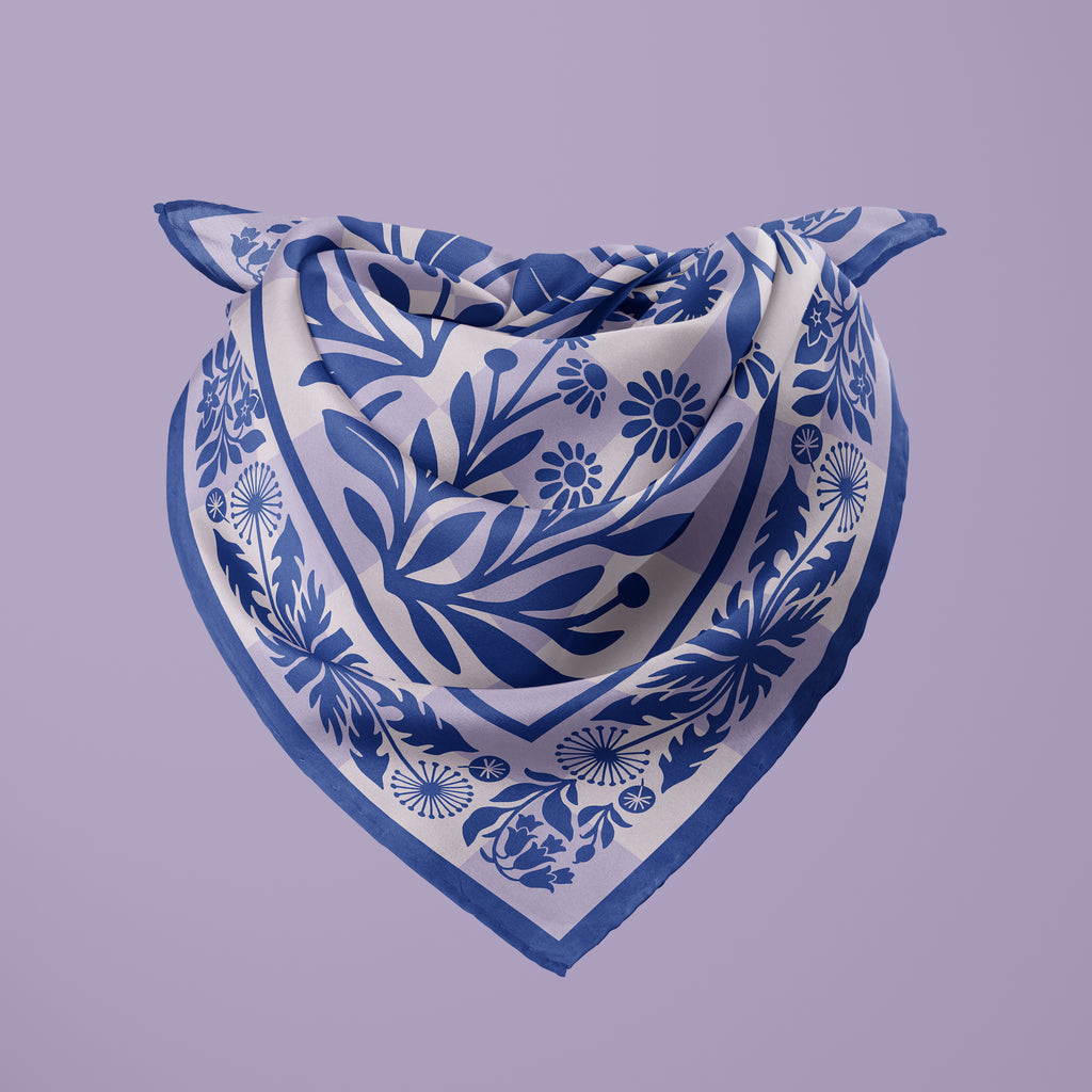 Botanica Nocturna lavender square silk scarf