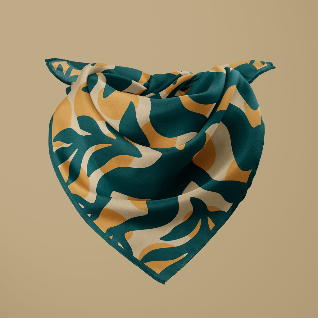 Mandragora green square silk scarf
